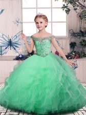 Exquisite Apple Green Lace Up Little Girls Pageant Gowns Beading and Ruffles Sleeveless Floor Length
