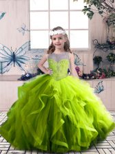 Cheap Olive Green Sleeveless Tulle Lace Up Kids Formal Wear for Party and Sweet 16 and Wedding Party