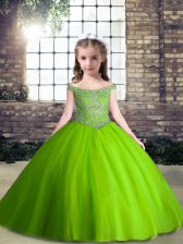 Top Selling Off The Shoulder Sleeveless Tulle Little Girl Pageant Gowns Beading Lace Up