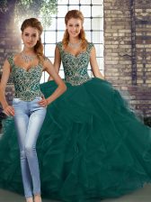 Glittering Sleeveless Beading and Ruffles Lace Up Quinceanera Gowns