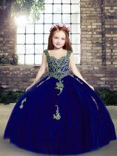  Straps Sleeveless Tulle Kids Pageant Dress Appliques Lace Up