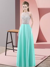 Custom Designed Satin Sleeveless Floor Length Prom Dress and Beading