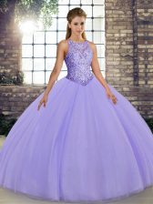Deluxe Lavender Scoop Lace Up Embroidery Sweet 16 Quinceanera Dress Sleeveless