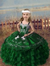  Green Sleeveless Organza Lace Up Girls Pageant Dresses for Wedding Party