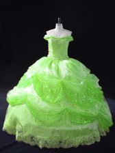  Ball Gowns Off The Shoulder Sleeveless Organza Floor Length Lace Up Beading and Appliques and Pick Ups 15 Quinceanera Dress