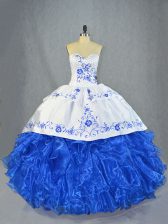 Colorful Brush Train Ball Gowns 15th Birthday Dress Blue And White Sweetheart Organza Sleeveless Lace Up