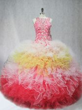 Custom Fit Ball Gowns 15 Quinceanera Dress Multi-color Scoop Tulle Sleeveless Floor Length Zipper
