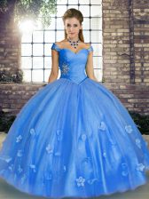 Romantic Baby Blue Sleeveless Beading and Appliques Floor Length Sweet 16 Dresses