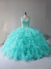  Sleeveless Beading and Ruffles Lace Up Quince Ball Gowns