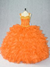  Orange Lace Up Straps Beading and Ruffles 15 Quinceanera Dress Organza Sleeveless