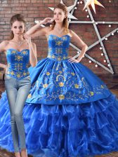 Stylish Ball Gowns Ball Gown Prom Dress Blue Sweetheart Organza Sleeveless Floor Length Lace Up