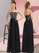 Classical Floor Length Black Prom Evening Gown Chiffon Sleeveless Beading