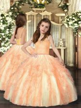  Orange Ball Gowns Ruffles Little Girl Pageant Dress Lace Up Tulle Sleeveless Floor Length