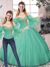  Turquoise Sweetheart Neckline Beading Quinceanera Gown Sleeveless Lace Up