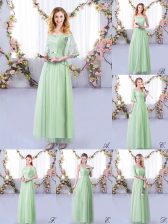 High End Tulle Half Sleeves Floor Length Vestidos de Damas and Lace and Belt