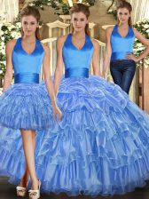 Trendy Sleeveless Lace Up Floor Length Ruffles and Pick Ups Quince Ball Gowns