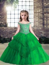  Sleeveless Lace Up Floor Length Beading and Lace and Appliques Pageant Gowns For Girls