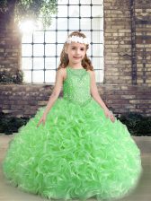  Scoop Sleeveless Fabric With Rolling Flowers Glitz Pageant Dress Beading Lace Up