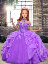 Perfect Off The Shoulder Sleeveless Organza Kids Formal Wear Beading and Ruffles Lace Up