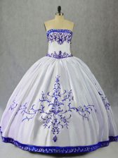  Blue And White Sleeveless Satin Lace Up Sweet 16 Quinceanera Dress for Sweet 16 and Quinceanera