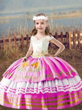  Lilac Off The Shoulder Lace Up Embroidery Little Girls Pageant Gowns Sleeveless