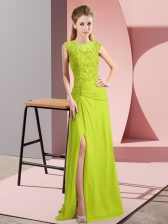  Yellow Green Sleeveless Floor Length Beading Zipper Prom Gown