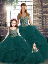  Peacock Green Sleeveless Tulle Lace Up Quinceanera Gowns for Military Ball and Sweet 16 and Quinceanera