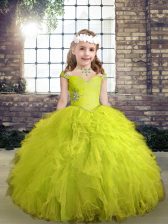 Ball Gowns Pageant Dress for Teens Yellow Green Straps Tulle Sleeveless Floor Length Lace Up