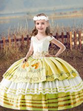  Sleeveless Lace Up Floor Length Embroidery Girls Pageant Dresses