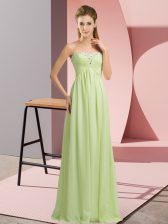 Flirting Sleeveless Chiffon Floor Length Lace Up Prom Dress in Yellow Green with Beading