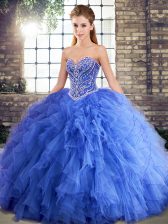 Stunning Blue Sweetheart Lace Up Beading and Ruffles Quinceanera Dresses Sleeveless