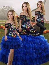 Fabulous Blue And Black Sleeveless Organza Lace Up 15 Quinceanera Dress for Military Ball and Sweet 16 and Quinceanera