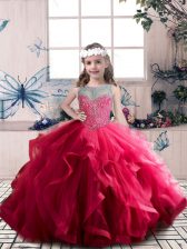 Customized Floor Length Lace Up Pageant Dress Wholesale Coral Red for Party and Sweet 16 and Wedding Party with Beading and Ruffles