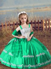  Satin Straps Sleeveless Lace Up Beading and Embroidery Girls Pageant Dresses in Turquoise