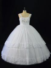 Custom Design Sleeveless Lace Up Floor Length Beading and Appliques Quince Ball Gowns