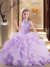 Tulle Sleeveless Floor Length Little Girl Pageant Gowns and Beading and Ruffles