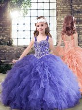 Best Lavender Lace Up Straps Beading and Ruffles Little Girl Pageant Gowns Tulle Sleeveless