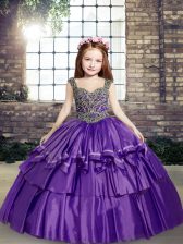  Floor Length Lavender Little Girls Pageant Gowns Straps Sleeveless Lace Up