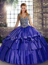  Purple Sleeveless Taffeta Lace Up Quinceanera Gown for Military Ball and Sweet 16 and Quinceanera