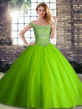 Admirable Ball Gowns Off The Shoulder Sleeveless Tulle Brush Train Lace Up Beading Sweet 16 Dress