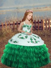 Low Price Turquoise Ball Gowns Straps Sleeveless Organza Floor Length Lace Up Embroidery and Ruffled Layers Girls Pageant Dresses