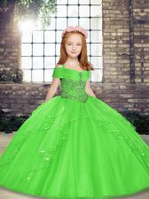 Charming Sleeveless Lace Up Floor Length Beading Pageant Dress for Girls