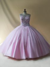 Shining Baby Pink Scoop Lace Up Beading Ball Gown Prom Dress Sleeveless