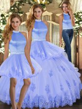 New Style Lavender Sleeveless Floor Length Beading and Appliques Backless 15th Birthday Dress