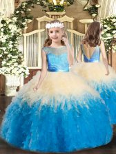 Admirable Multi-color Ball Gowns Lace and Ruffles Girls Pageant Dresses Backless Lace Sleeveless Floor Length
