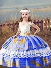 Pretty Blue Lace Up Little Girl Pageant Dress Embroidery Sleeveless Floor Length