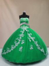  Green Strapless Lace Up Appliques Ball Gown Prom Dress Sleeveless