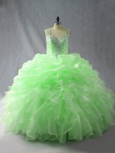 Delicate Organza Zipper Straps Sleeveless Floor Length Quinceanera Dresses Beading and Ruffles and Pick Ups
