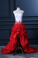Attractive White And Red Sleeveless High Low Lace and Appliques and Pick Ups Lace Up Prom Gown
