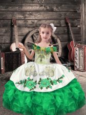 Simple Off The Shoulder Sleeveless Organza Little Girl Pageant Gowns Beading and Embroidery and Ruffles Lace Up